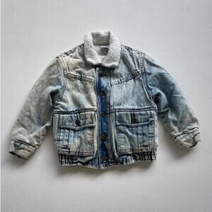 Vintage 80s KIDS Acid Wash Denim Sherpa Jacket / Sz M 5/6 / Button Up